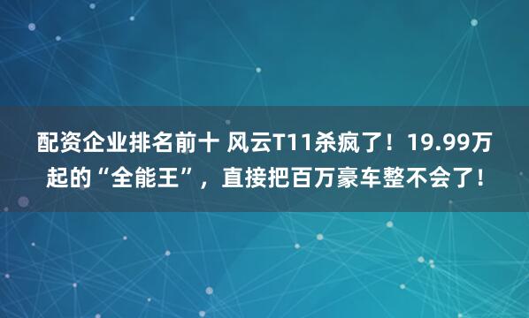 配资企业排名前十 风云T11杀疯了！19.99万起的“全能王”，直接把百万豪车整不会了！